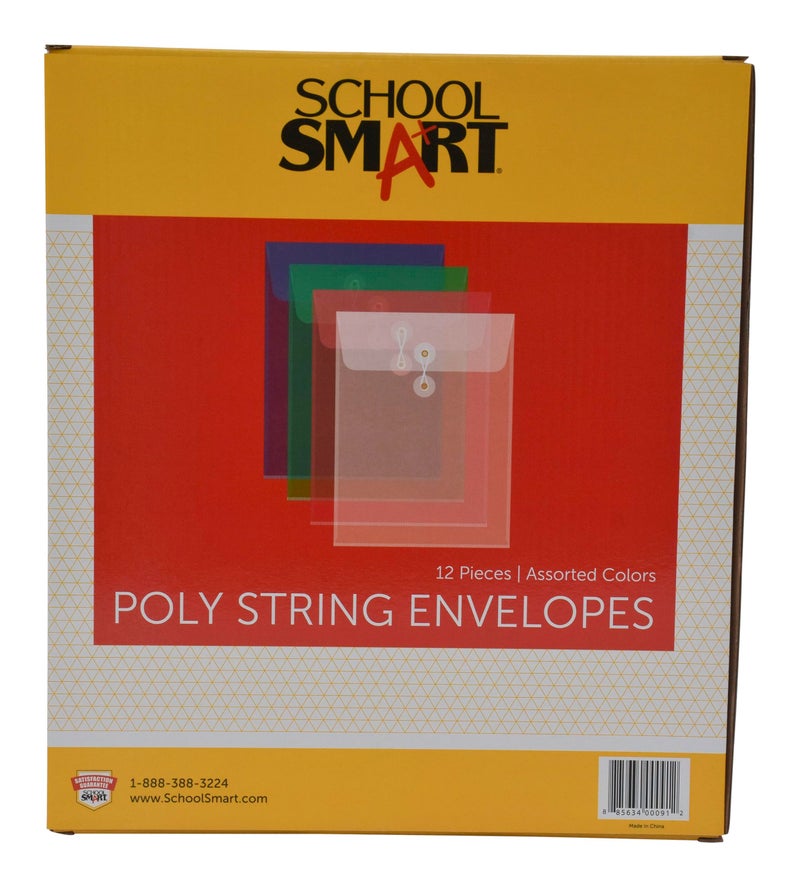 School Smart Expanding Poly String Envelopes, Letter Size, Top Load, Assorted Colors, Pack of 12 - Image 1